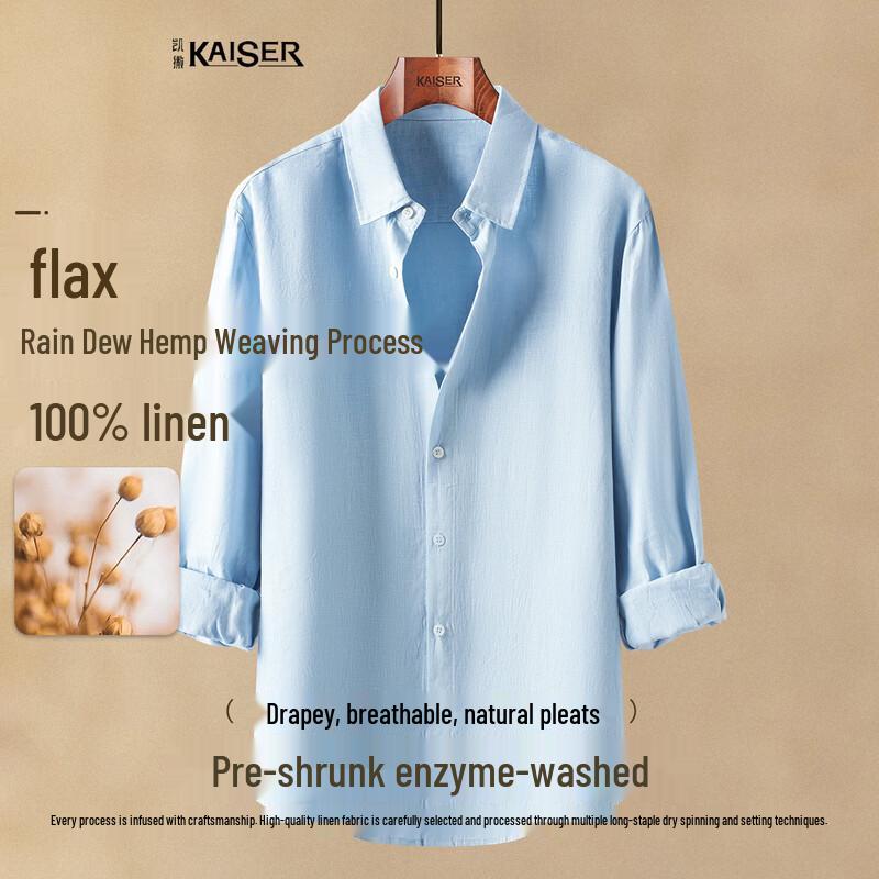 Caesar Men s 100% Linen Wrinkle-Resistant Long-Sleeve Shirt XL
