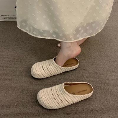 New French Half-pack Slippers Outer Wear Deodorant Woven Breathable Soft Bottom Wear-resistant Non-slip New Chinese Mesh Cloth Shoes Women