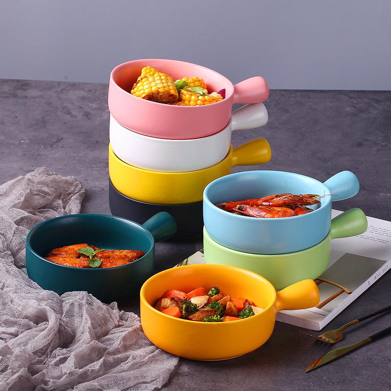 Internet Celebrity Nordic Style Household Ceramic Bowl Breakfast Ramen Bowl With Handle Large Baking Bowl Single Tableware Creative Personality