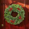 Indoor Outdoor Seasonal Ornament Christmas Garland Wall Sticker, Pine And Cypress Branch Decal with Red Berries & Peel Stick Cones, Xmas Wreath