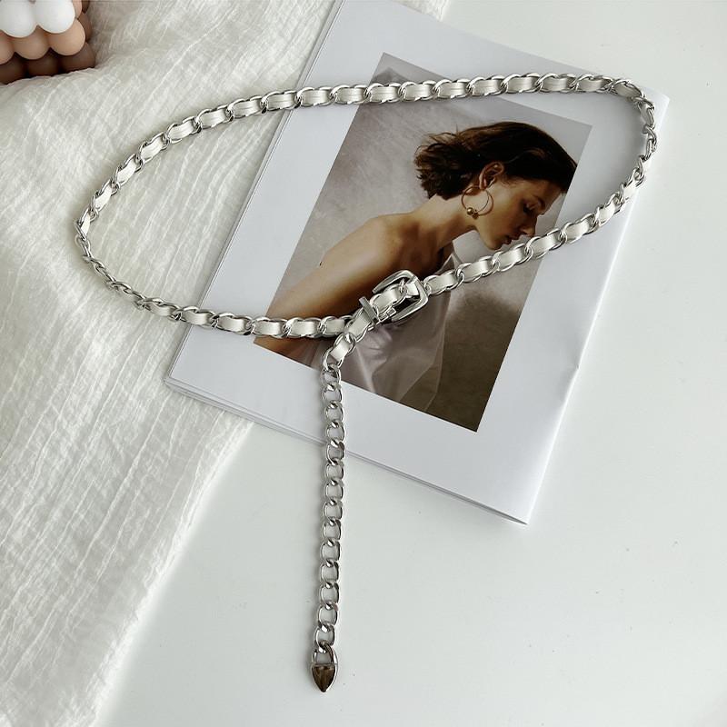 Premium Silver And Black Woven Metal Waist Chain Fashionable Women's Accessory