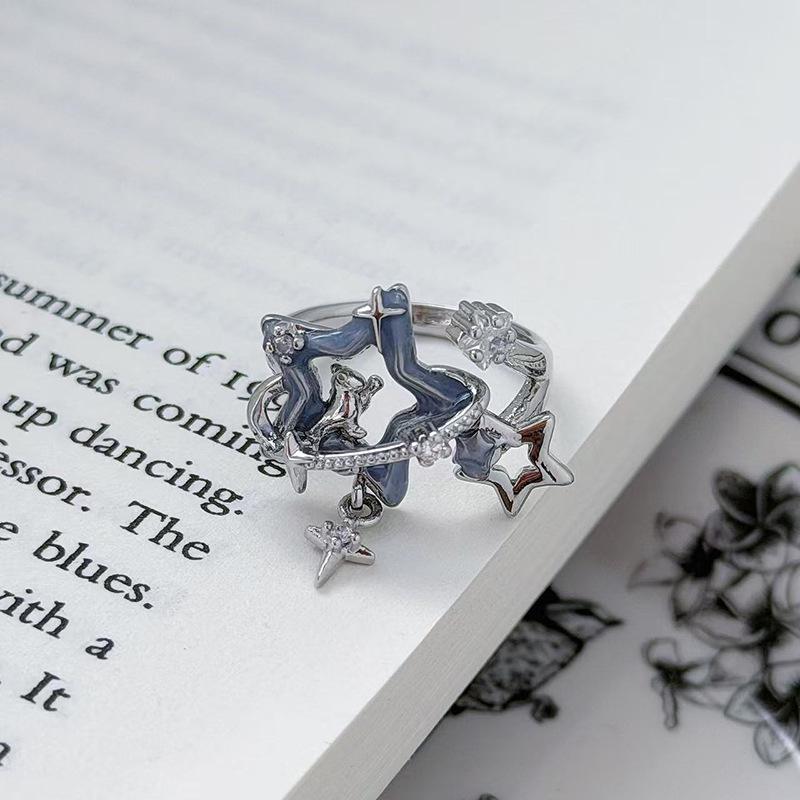 Seestern Zirkon Emaille Dopamin Retro Tropfglas Offener Ring Damen Süß Kühl Leichter Luxus Ring mit Hohem Tragegefühl Trend
