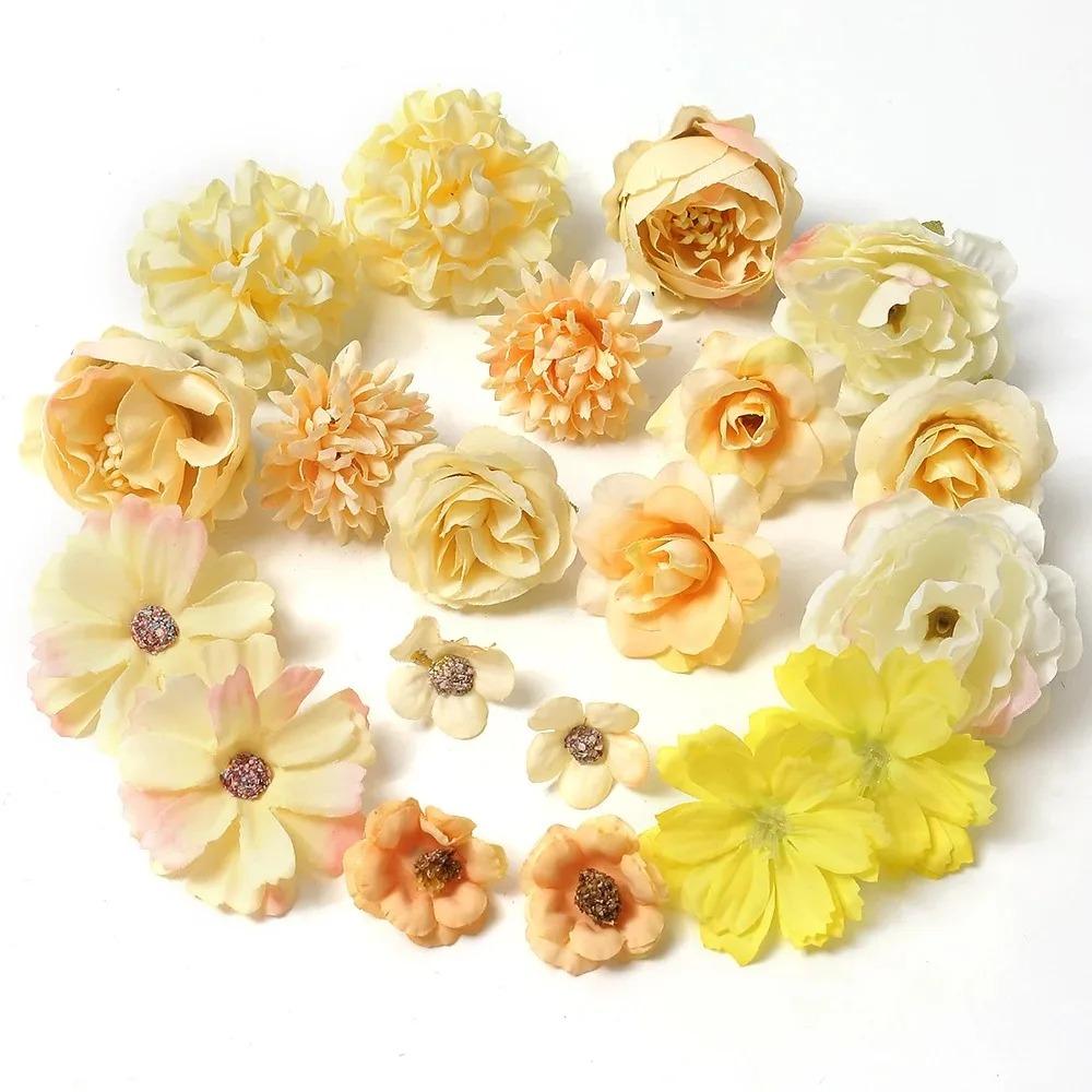 Rose Mixed Artificial Flowers Silk Fake Flowers Heads for Home Decor Wedding Decoration DIY Craft Garland Gifts Box Accessories