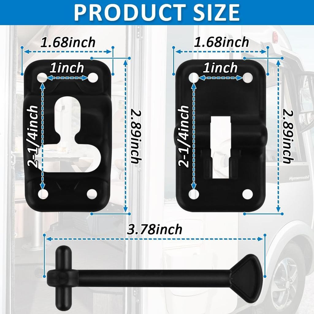 2 Pack T-Style Door Holder Catch 4" Black for Latch Holder Camper Trailer Ca