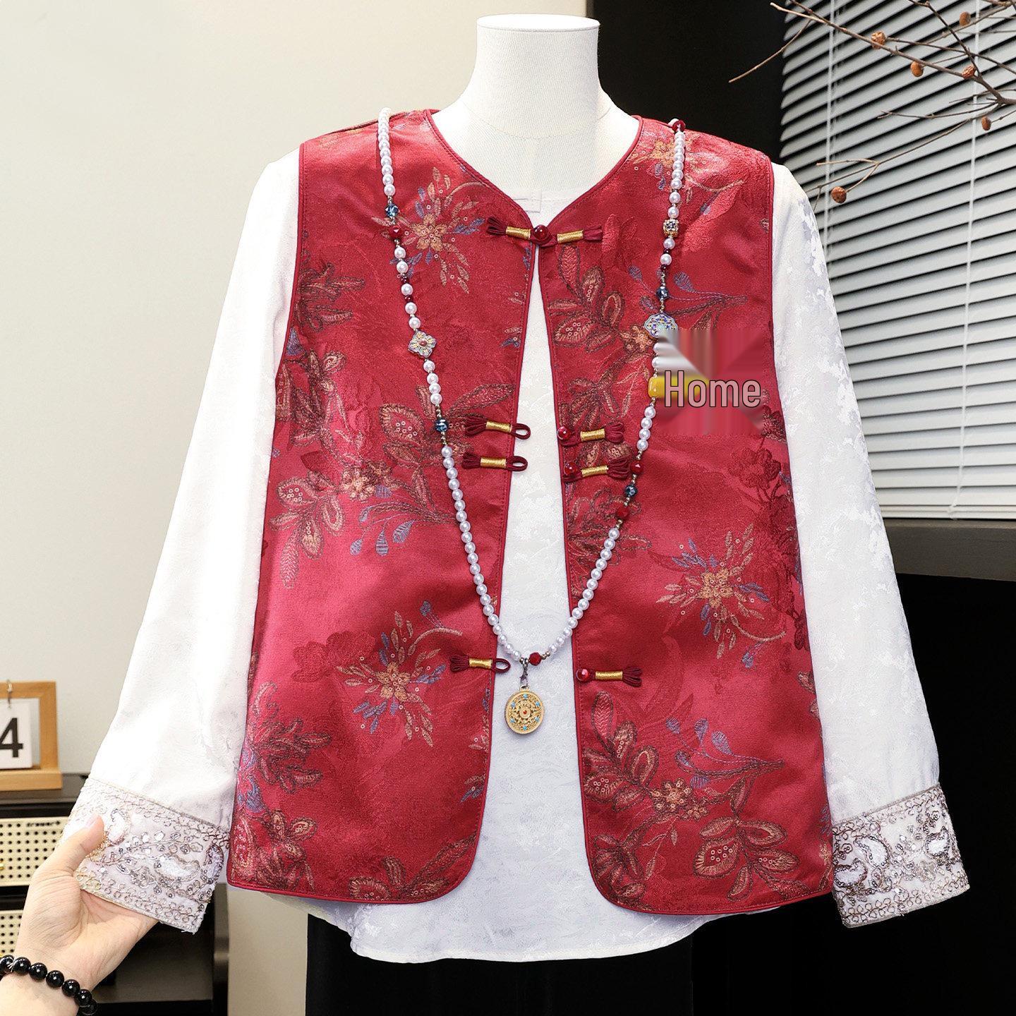 

2026 New Chinese Style Vest - Middle-aged & Elderly Women s Spring Shawl Jacket for Mother s Day 5XL (for 75-83 kg)