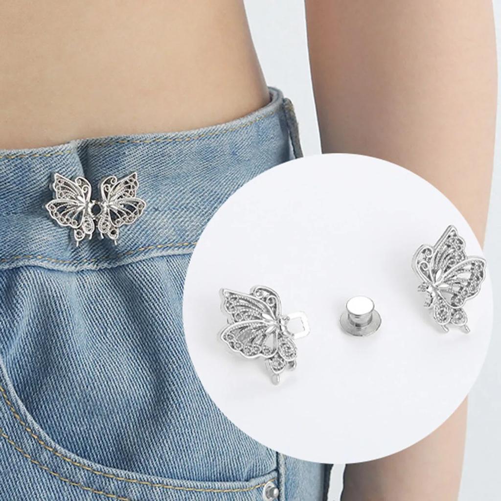 Clip Regolabili con Bottone Jeans per Pantaloni Gonne Stringivita Fibbia Bottone a Pressione Regolatore Spilla a Farfalla Bottone Forniture per Abbigliamento