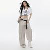 Spring Summer Paris Gray Cool Street Cargo Relaxed Hide Fat Saber Cut Wide Leg Trendy Denim Pants Women Casual Pants Oversize Denim Trousers