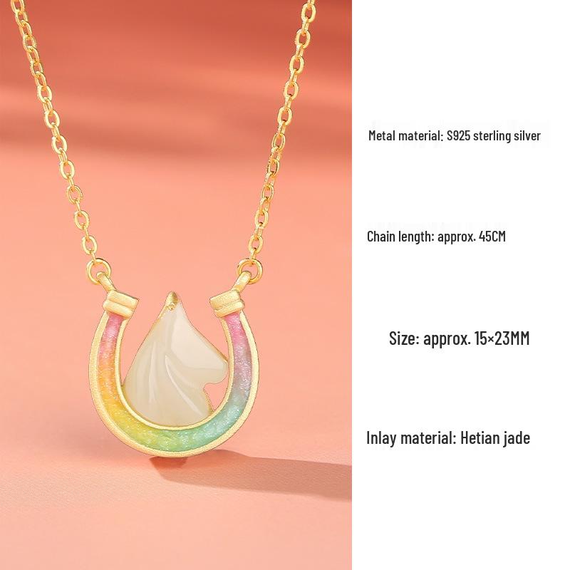 Natural Hetian Jade Rocking Horse Pendant Necklace, Women's s925 Silver Zodiac Design, Perfect for Birth Year Clavicle Chain.