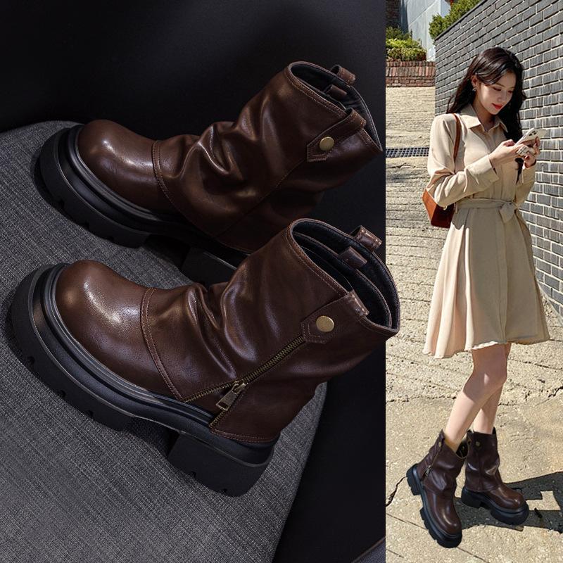 Martin Boots Women's 2025 Winter New Platform Pants Boots Casual Fashion Retro Heightening Removable Pile Short Boots
