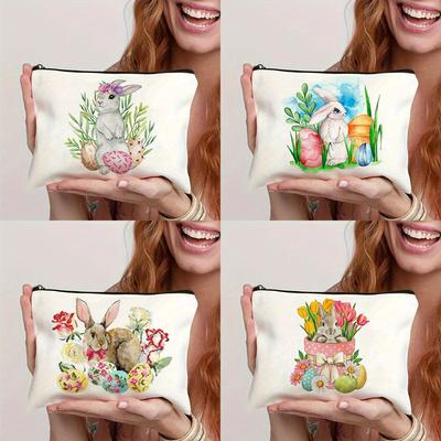 Niedliche Cartoon Osterhase Ei Muster Druck Make-up Tasche Beutel Reise Tragbare Kosmetik Aufbewahrungstasche für Frauen Mädchen