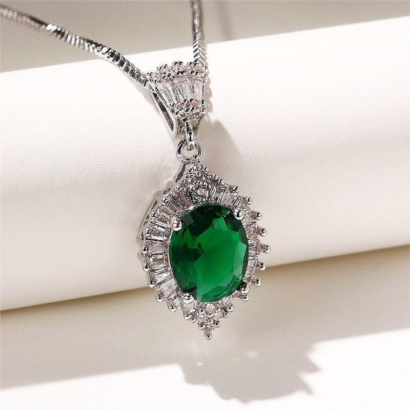 Gorgeous Cubic Zirconia Pendant Necklace White/Green/Red CZ Luxury Wedding Engagement Party Ladies Fashion Jewelry Gift