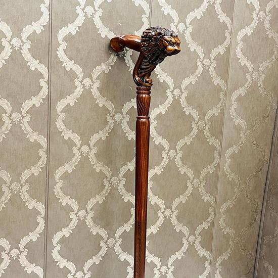 Handmade Lion Head Wooden Walking Stick: Royal Design Cane