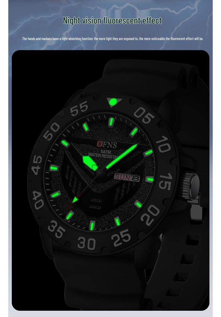 Oufannishi Men's Fashion Quartz Watch - Luminous, Waterproof, Silicone Strap, Double Calendar