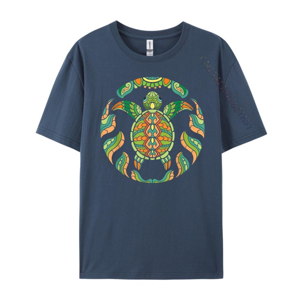 Ethnic Blue Turtle Hawaiian Tribal Animal Sea Beach Mens Shirts Graphic Tee White T Shirt Men's Clothing