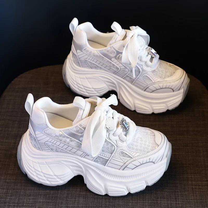 

8.5cm Air Mesh Synthetic Microfiber Leather Women Flat Shoes Summer Ethnic Chunky Sneaker Breathable Hollow Platform Wedge 2025 34