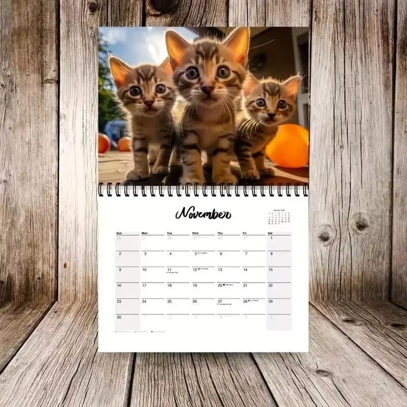 Calendar de perete fermecător cu pisoi 2026 Irezistibili 3 pisoi Ideal pentru iubitorii de pisici Grozav pentru decorarea casei, biroului și pentru cadouri