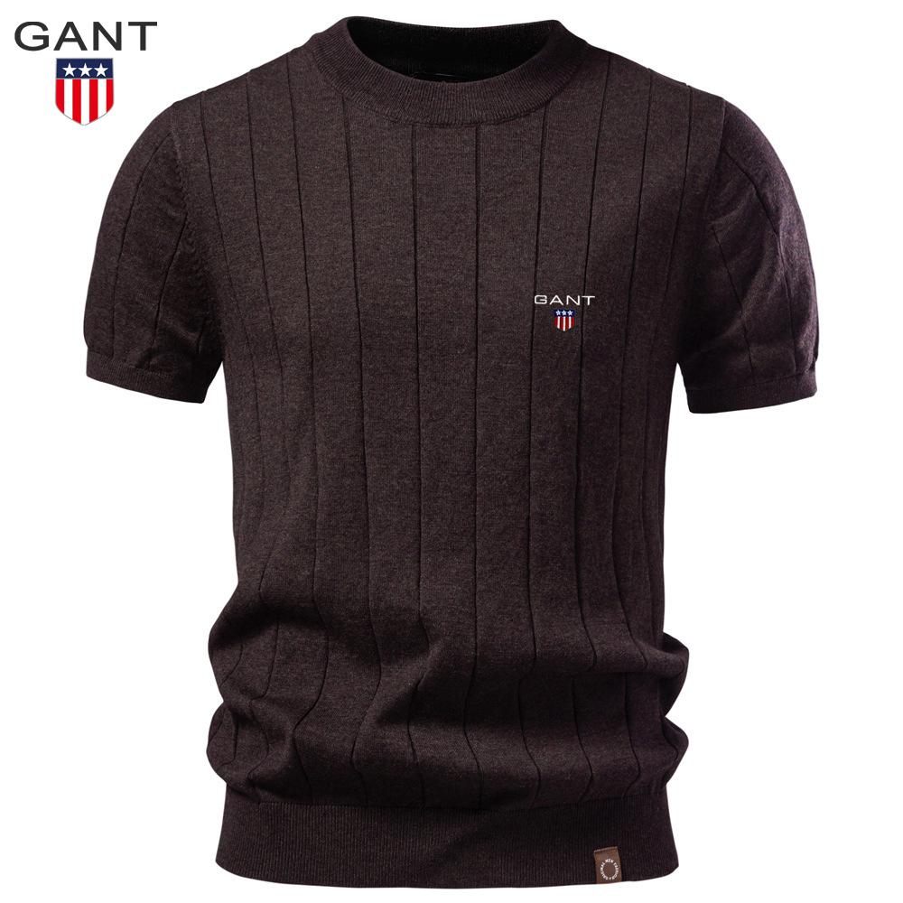 Gant Nova Camiseta Masculina de Algodão Bordada de Alta Qualidade com Gola Redonda e Mangas Curtas de Lã - Coleção Primavera/Verão