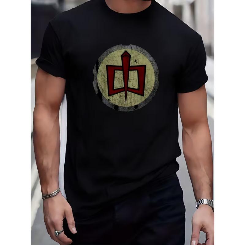 Outdoor Sports Men'S Versatile Top, Personalized Geometric Symbol Distressed Print Crew Neck T-Shirt