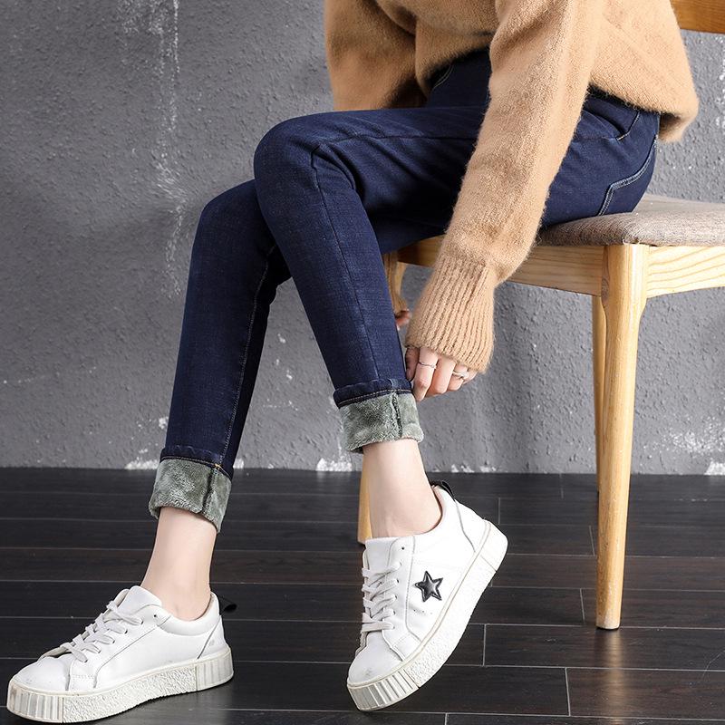 High-Waisted Velvet-Lined Skinny Jeans for Women - Slimming and Elastic Winter 2021 Style 32