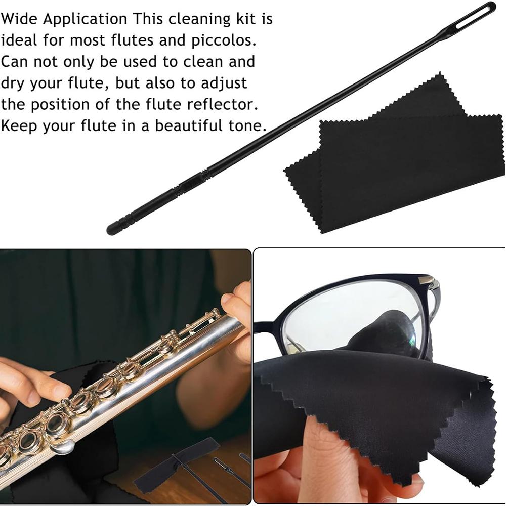 3Sets Flute Cleaning Rods & Cloth Interior Care Cleaner Tool for Wind Instrument