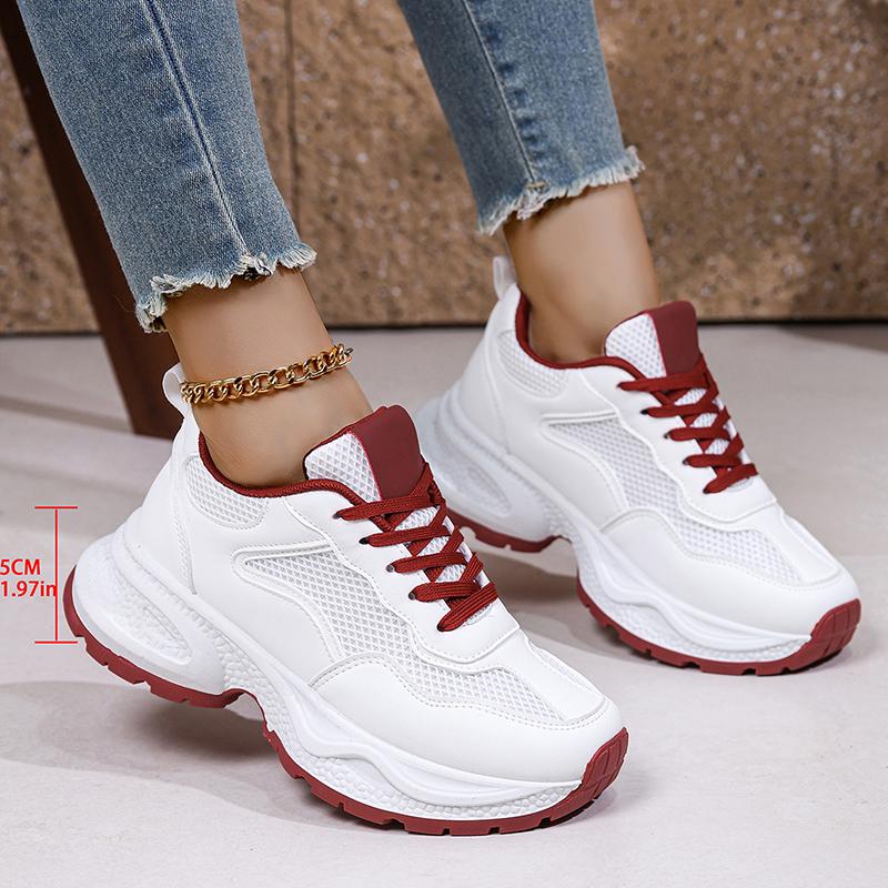 Women Breathable Mesh Platform Sneakers Thick Sole Lace Up Non Slip Casual Walking Shoes
