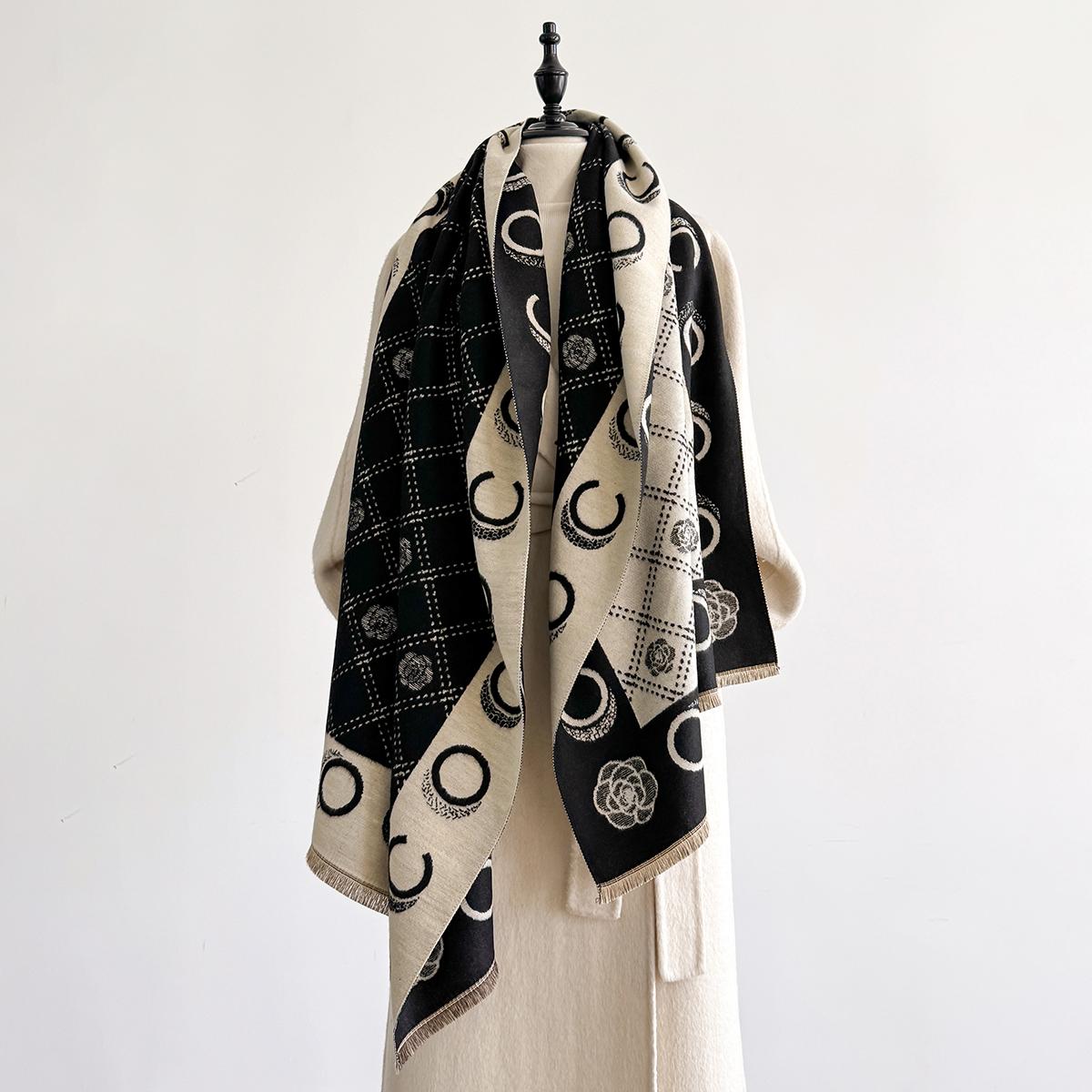 Women S Elegant Floral Jacquard Pashmina Shawl - Winter Thick Warm Tassel Double-Sided Coldproof Windproof Blanket Scarf