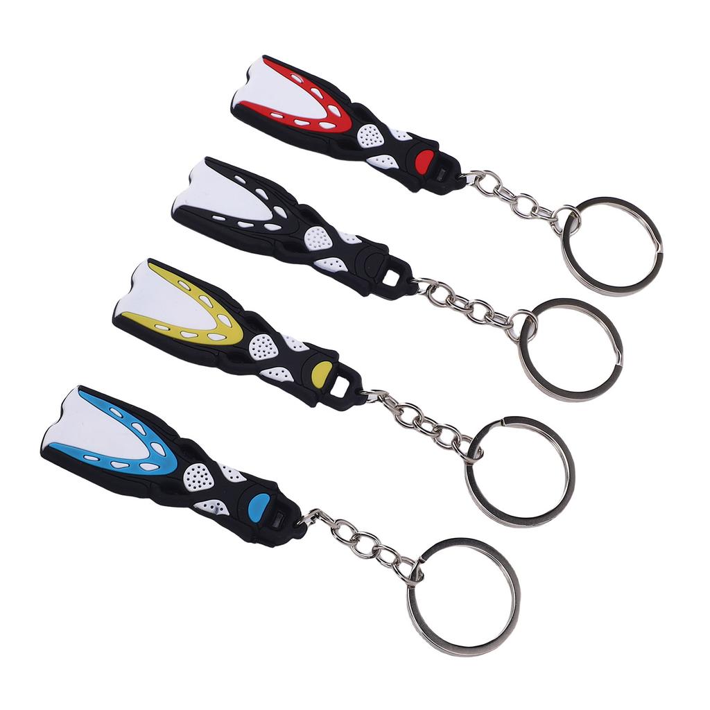 4pcs Silicone Dive Fin Keychains Decorative Scuba Diving Flippers Keyrings Diving Keepsake Present