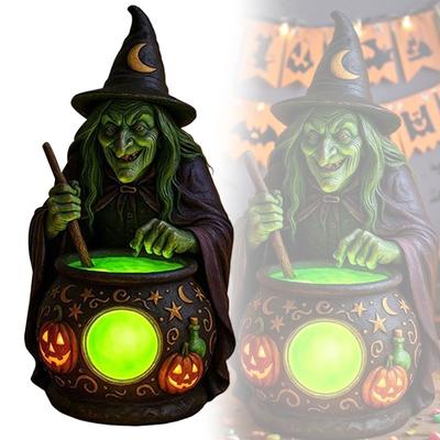 Halloween Witch Cauldron Lamp Halloween Decorations Indoor With Eerie Green Glow LED Lamp Witch Brewing Large Christmas Ornament