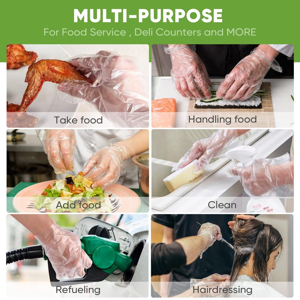 Thick Food Prep Gloves, Disposable PE Plastic Food Grade Safe Kitchen Gloves, One Size Fits Most for Cooking