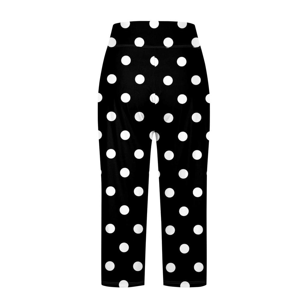 Women's Fashion Polka Dot Button Pocket Trousers Slit High Waist Sports Yoga Casual Cropped Pants