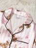 Girls Pajama Set, Cute Bear Print Short Sleeve Button Down Top & Shorts, Pink Sleepwear Loungewear for Kids 8-13 Years