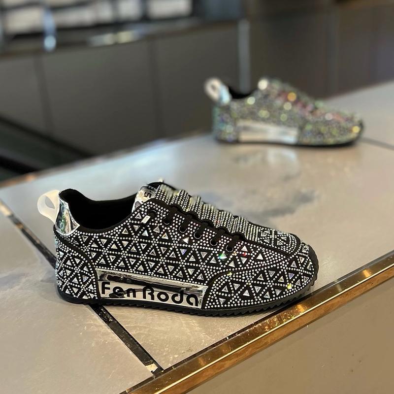 Fashion Luxury New Designer Men's Charm Rhinestone Lace Up All Match Platform Causal Shoes Male Flats Moccasins Walking Sneakers Zapatos