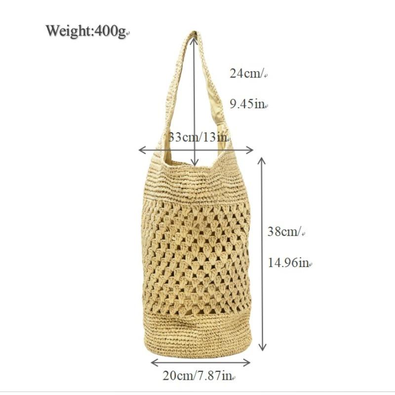 

New shoulder straw bag holiday beach handmade hollow straw bag lazy wind large capacity tote bucket bag exposure бежевый