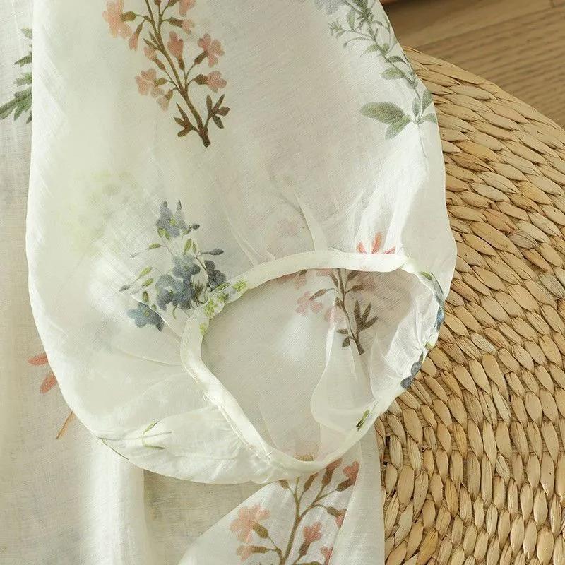 Women's New Spliced Pullover V-Neck Button Print Fashion Loose Versatile Casual Shirts