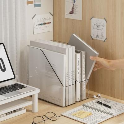 Desk Folder Holder Transparent PET Vertical File Folder Storage Bin Paper Tray Organizer Book Magazines Holder for Home Office