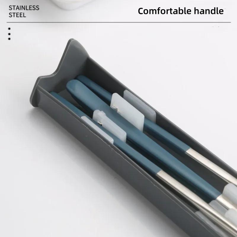 304 Stainless Steel Spoons Forks Chopsticks Cutlery Set with Pull-out Box for Students Workers Portable Lunch Dinnerware As Gift