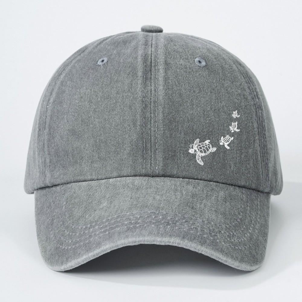 Minimalist Style Turtle Print Baseball Cap Soft Cotton Trucker Hat Washed Baseball Cap  For Adults