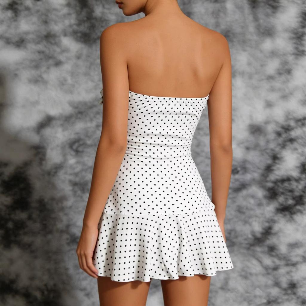 Summer new polka dot sleeveless slim tube top short dress dress white dress bohemian