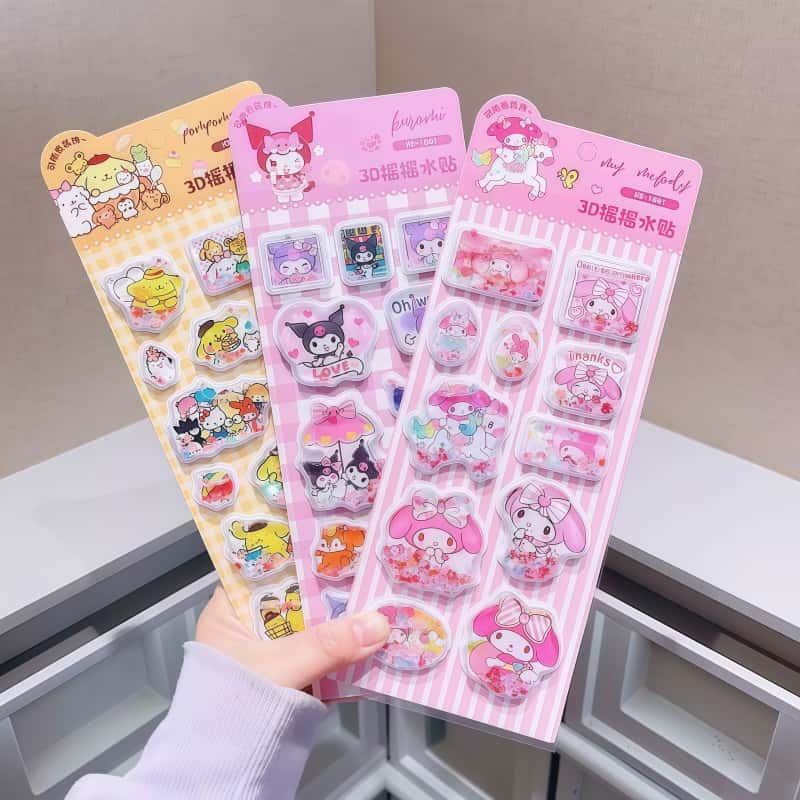 Sanrio Hello kitty rocking water stickers kuromi children cartoon cute 3D quicksand hand note DIY decoration stickers