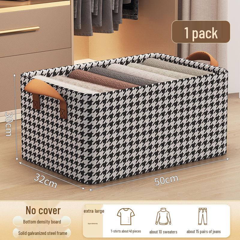 Houndstooth Foldable Quilt Storage Box with Lid - Large Wardrobe Bin for Clothes & Pants.