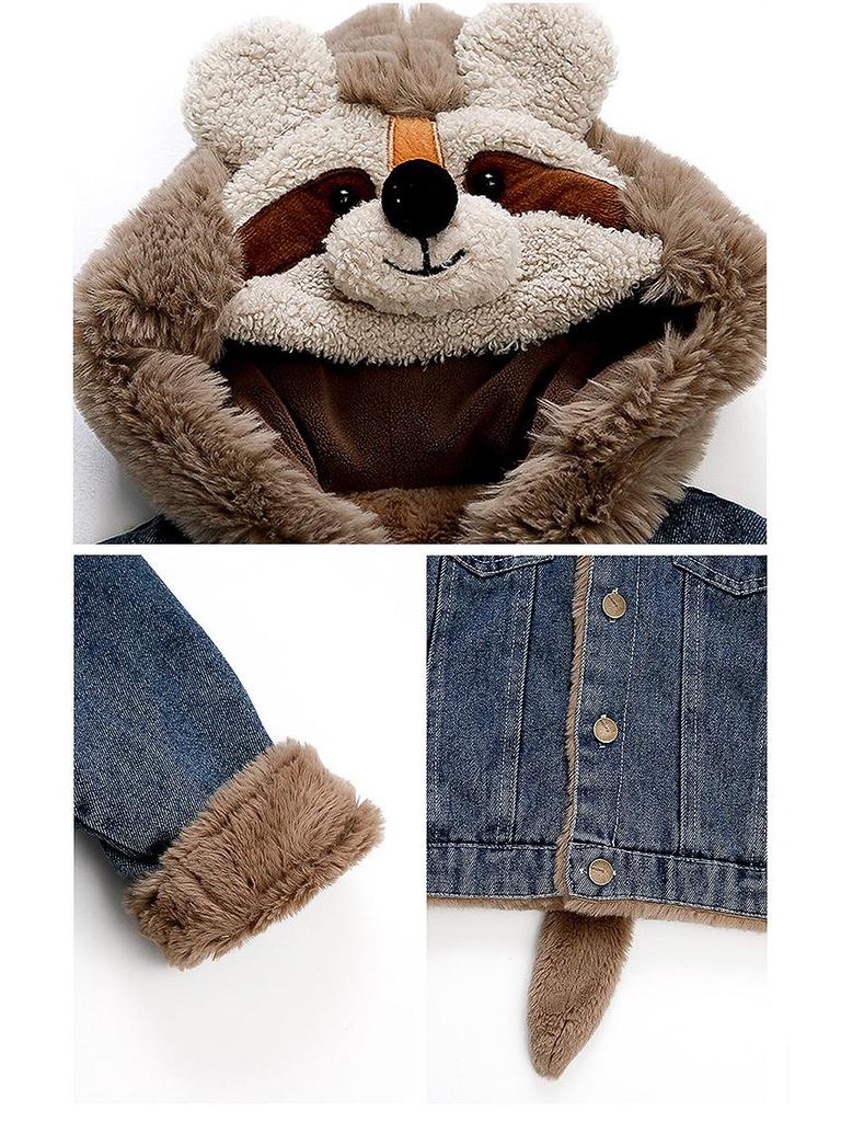 Girls' Fleece-Lined Denim Jacket - Warm Korean Style Autumn/Winter Cotton-Padded Top for Little Girls