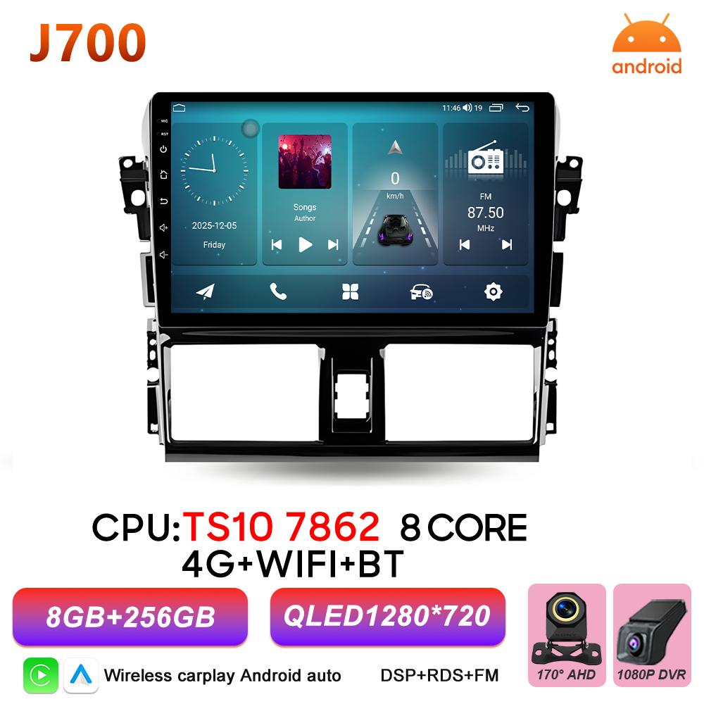 Android 16 Car Radio Carplay For Toyota Yaris Vios 2014 2015 2016 Multimedia Player 2k Touch Screen Bluetooth GPS Navigation DVD