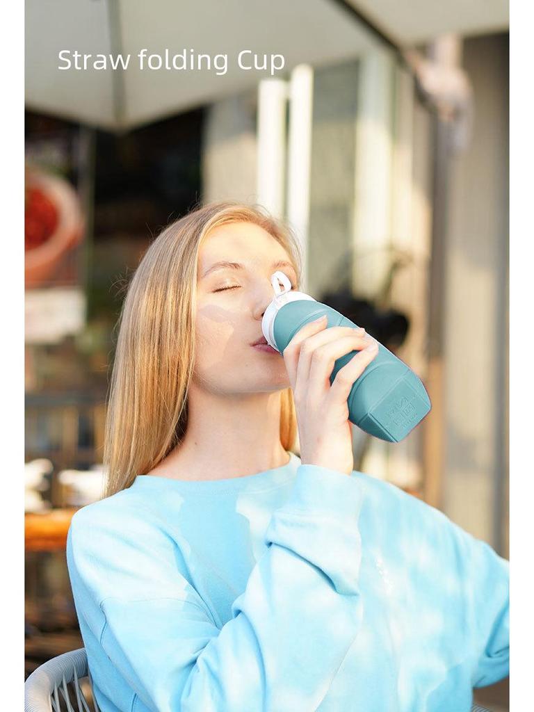 600ml Foldable Silicone Water Bottle: Portable, Straw-Style, Ideal for Outdoor Sports and Travel