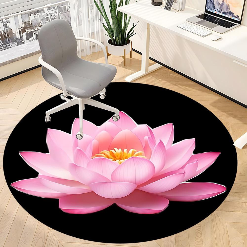 1pc Lotus Flower Chair Carpet for Office, Round Non Slip Durable Large Size Office Carpet, Suitable for Office
