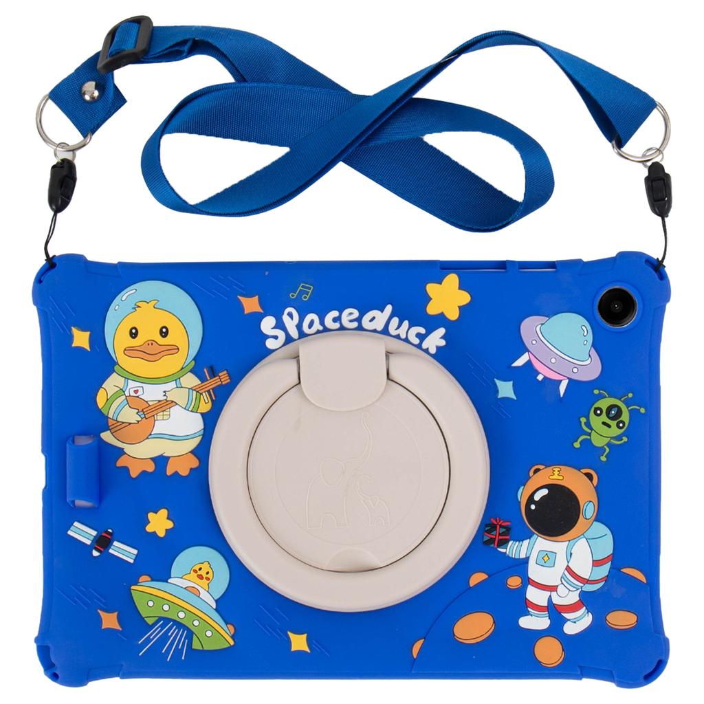 For Samsung Galaxy Tab A9+ Case Rotatable Kickstand Cute Cartoon Silicone Tablet Cover with Lanyard