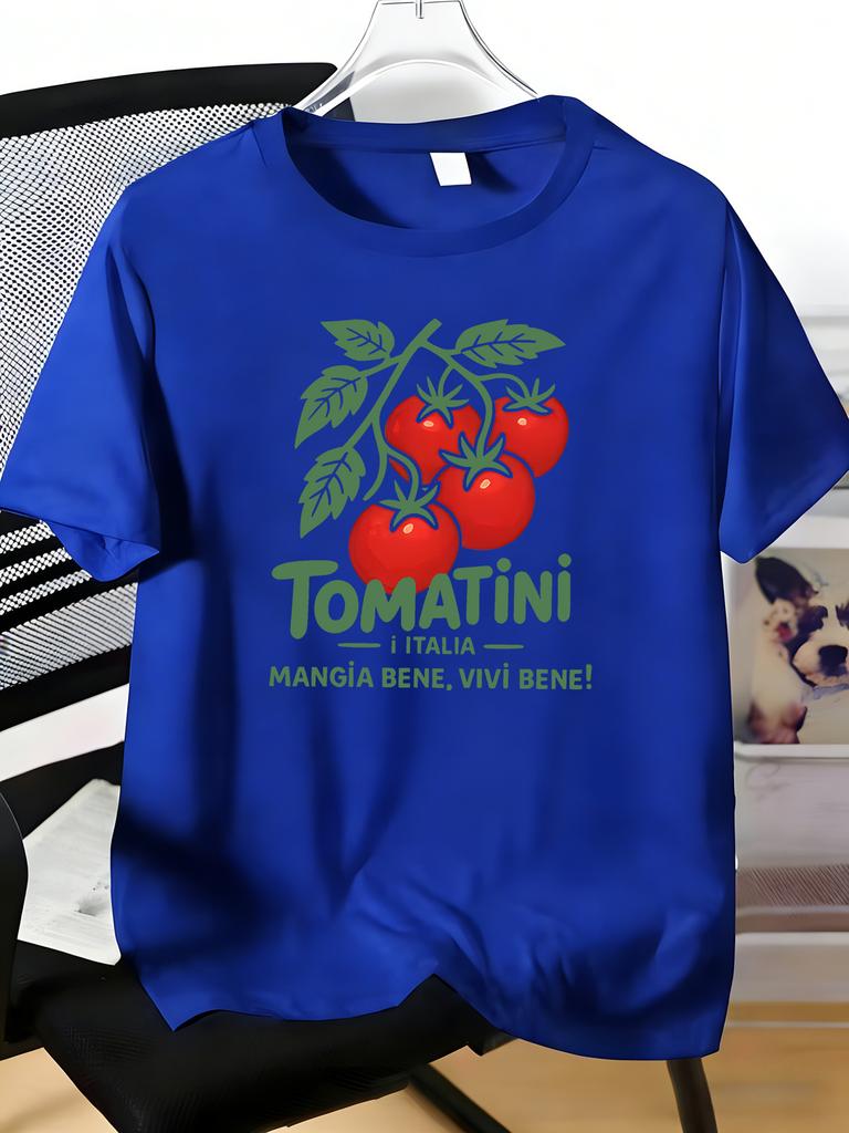 Unisexs Tee Italian Cherry Tomato Branch Letter Print Cotton Short Sleeve Male Casual Streetwear Outdoor Daily Basic Fashion Top