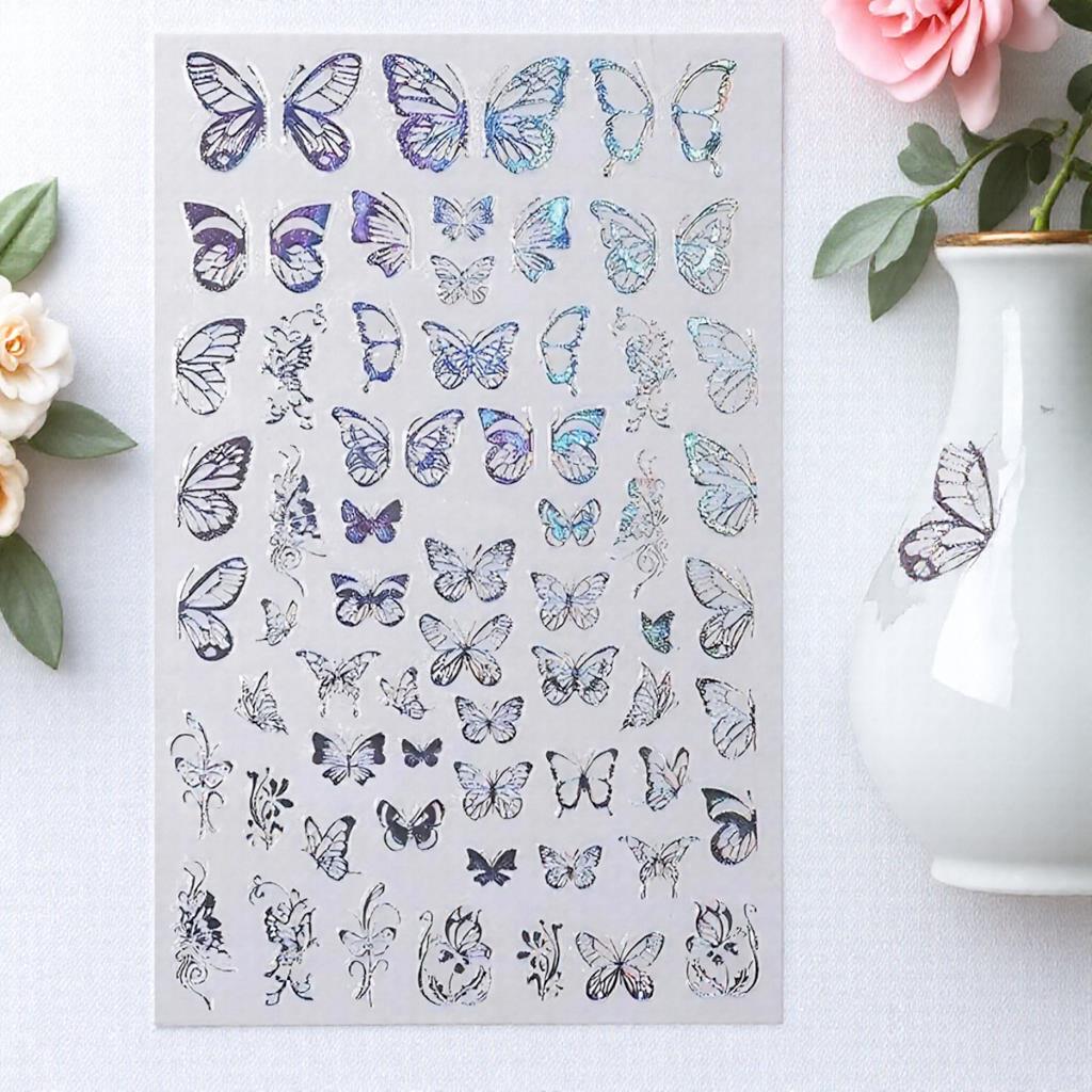 Holographic 3D Butterfly Nail Art Stickers Multi-Purpose Adhesive Sliders for Colorful DIY Nail Designs