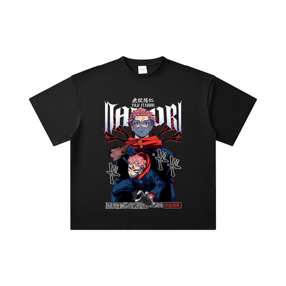 260 GSM Double Yarn 32 Count 100% Cotton Jujutsu Kaisen V20 Yuji Print Unisex Heavy Cotton T Shirt