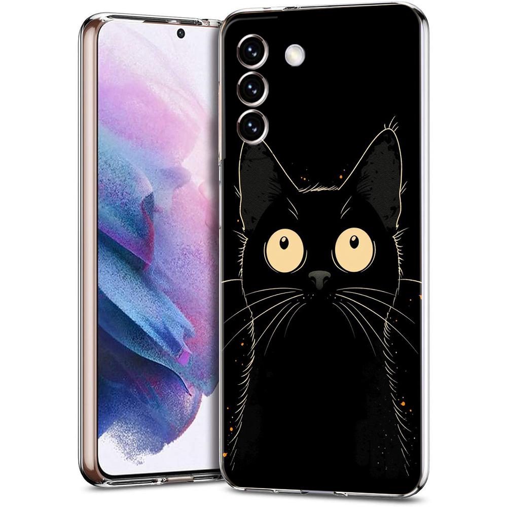 Artistic Black Cat Starry Night Phone Case For Samsung Galaxy S24 Ultra S23 FE S22 S20 S21 5G S10 S9 Plus S10E S8 Clear Cover