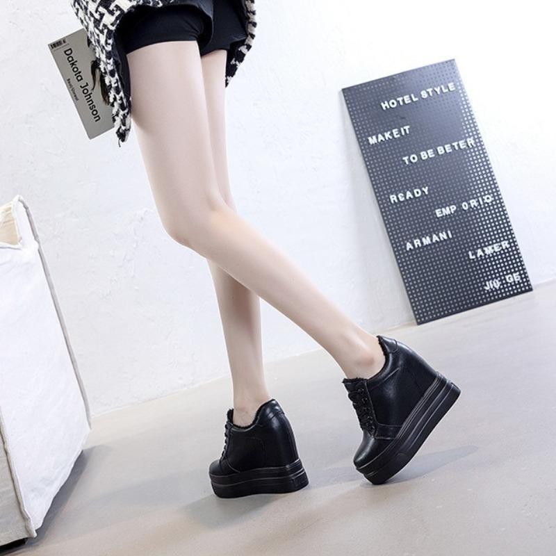 Fashion 11CM Genuine Leather Platform Wedge Shoes Chunky Sneaker white Casual Shoes Comfortable Breathable Spring Autumn Shoes